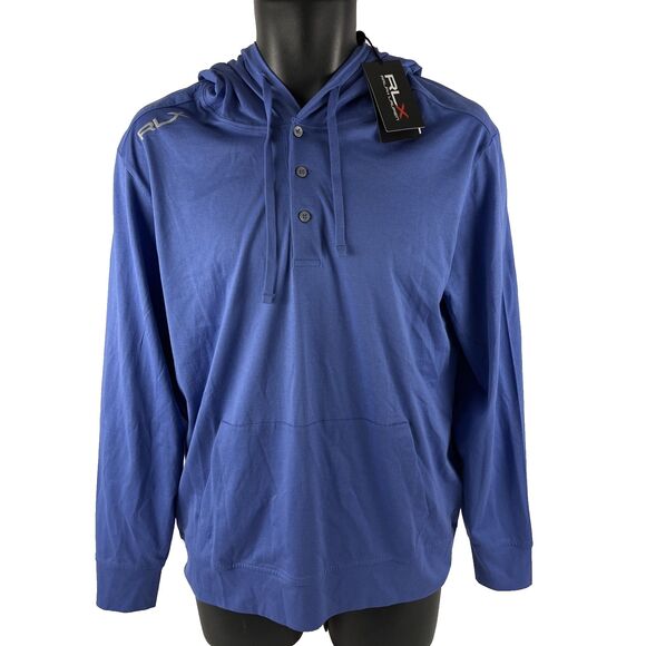 RLX Ralph Lauren Hoodie Mens S Blue Golf Pullover Kangaroo Pocket $198 NEW - Picture 1 of 9